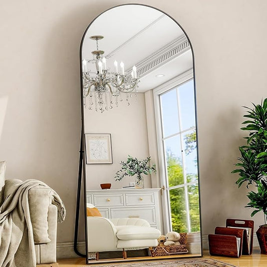 Arched Black Full Length Mirror, 22"x68" Large Floor Mirror with Stand,Hanging or Leaning Full Body Mirror with Aluminum for Living Room and Bedroom