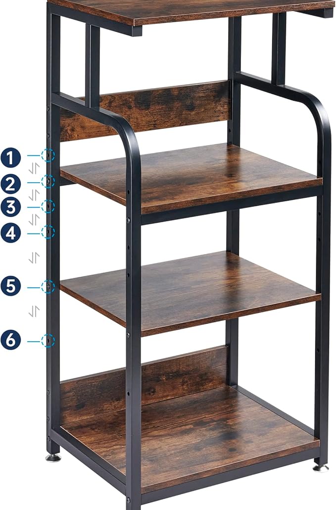 4-Tier Printer Stand with Adjustable Storage Shelf, Large Tall Printer Table with Wheels for Home Office Small Spaces Organization, Rustic Brown