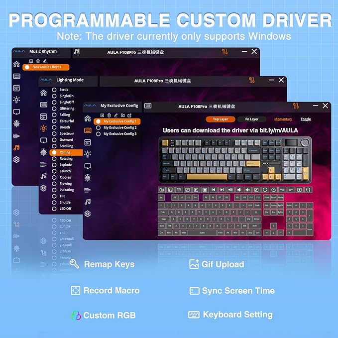 AULA F108 PRO - Wireless Mechanical Keyboard with Screen&Knob,Hot Swappable Gaming Keyboard with 8000mAh Battery,Pre-lubed Switches,RGB Backlit,PBT Keycaps Creamy Sounding Computer Keyboards,104 Keys