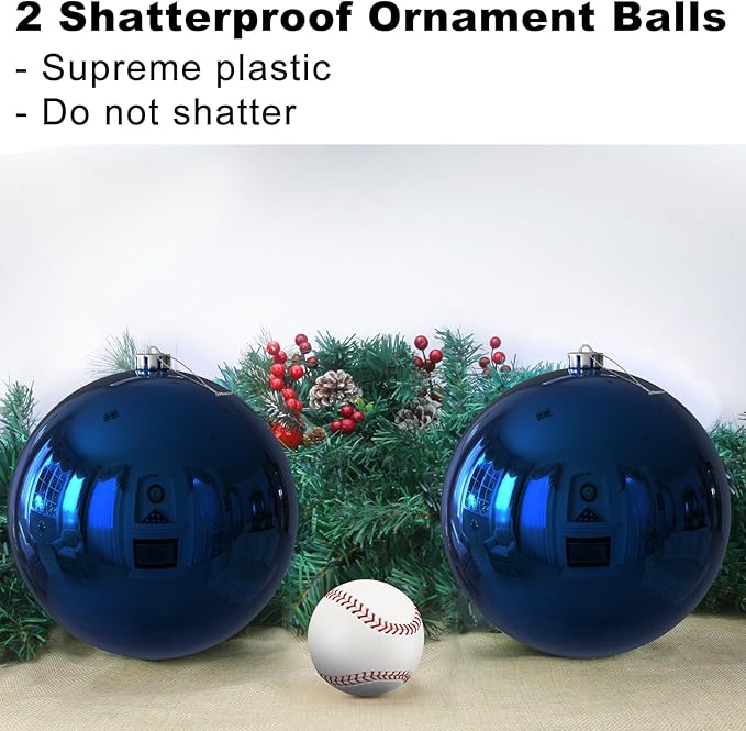 Navy Blue 8.0" Extra Large Christmas Ornaments - Christmas Tree Decoration Balls Shatterproof Hanging Shiny Balls for Birthday Holiday Wedding Decorations Set of 2pcs