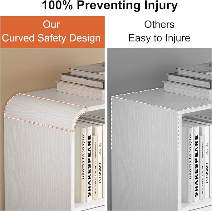 70" Tall Book Shelf and Bookcase, Tall Bookshelf with Storage, 48" Wide Modern Bookcase with Adjustable 3 Bins Storage, Large Bookshelf Wood 13" Deep Display Shelves for Living Room, Home Office,White