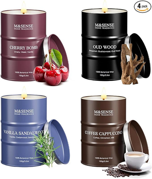 Winter Candles Set | Holiday Scented Candles Gift Set | 4 Pack Candles for Home Scented Candle,Cherry Vanilla Oud Sandalwood Coffee Candle,Gift Set for Women and Men,Soy Wax 14 oz 86 Hour
