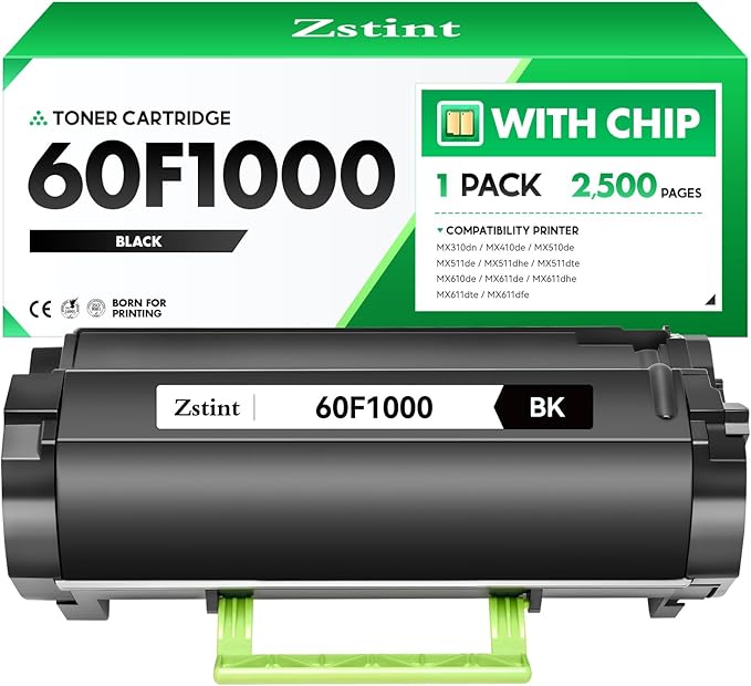 60F1000 Black Toner Cartridge with chip 1-Pack Replacement Compatible with Lexmark MX310dn MX410de MX510de MX511de MX511dhe MX511dte MX610de MX611de MX611dhe MX611dte MX611dfe Laser Printer Ink Copier