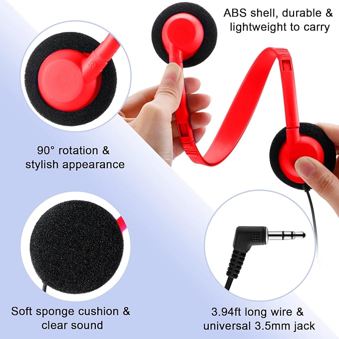 Yunsailing 30 Pack Class Set Headphones for Students Bulk School Headsets Earphones with 3.5mm Jack Classroom Must Haves Teacher Supplies for Adults Laptop Computer(Bright Color)