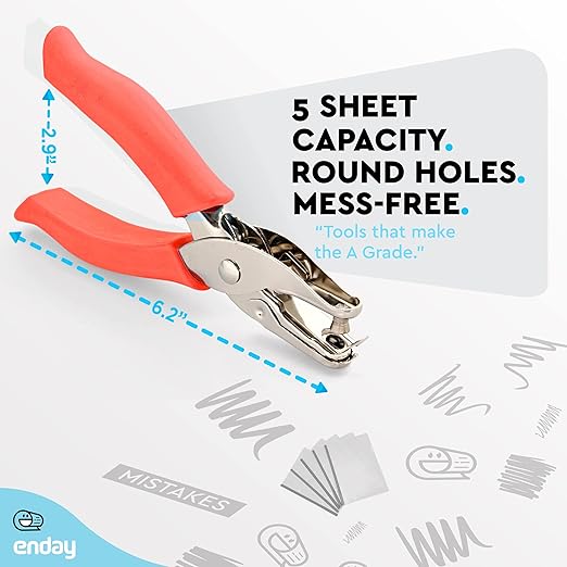 Premium Single Hole Paper Punch Cushion Grip Heavy Duty Hole Puncher for Greeting Cards Scrapbook Notebook Puncher Craft Paper Hand Tool - Assorted Colors, Colors May Vary - by Emraw (1PK)