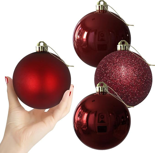 Maroon 4.0" Large Christmas Balls - Christmas Tree Decoration Ornaments Shatterproof Hanging Balls for Birthday Halloween Holiday Wedding Decorations Set of 4pcs