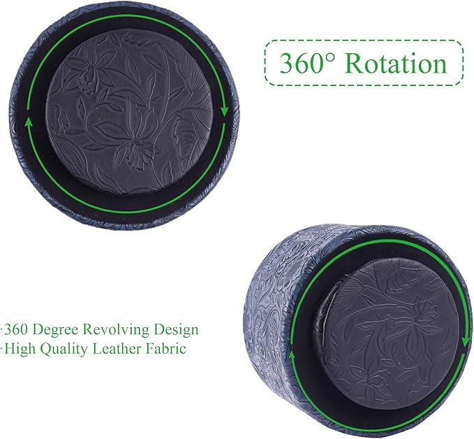 lizimandu Round Leather Art Supply Organizer,Remote Control Holder,360 Degree Spinning,Multi-Functional Pencil Holder,4 Compartments Desktop Stationary Organizer(1-Carved Dark Blue)