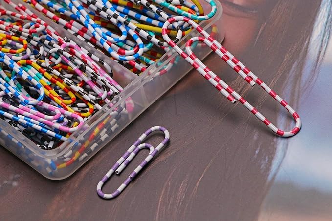 Vinaco Paper Clips Color Stripe, 400PCS Medium & Large (1.3 inch & 2 inch) Paper Clip Assored Size, Durable and Rustproof, Vinyl Coated Paperclips Colorful for Office School Document Organizing