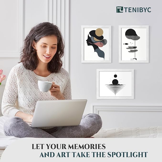 11x14 Picture Frame 4 Pack - White Solid Wood Poster Photo Frame - Tempered Glass - Woodgrain Series - Room, Office, Gallery, Studio Display - Wall Hanging