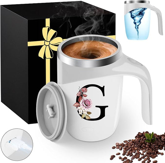Initial Magnetic Stirring Coffee Mug Stainless Insulated Travel Cup Happy Birthday Personalized Gifts Women Adult Who Have Everything Want Nothing Mom Cool Special Custom Christmas Initial Present,G