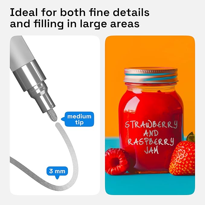 ARTISTRO 2 Silver Permanent Marker - Waterproof Markers for Tire, Fabric, Rocks, Glass, Ceramic, Wood, Paper - Oil Based Paint Pens - Medium Tip 3mm