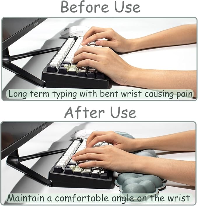 Cloud Wrist Rest Keyboard, 2 Pack Cloud Keyboard Wrist Support Set, Breathable Memory Foam Wrist Rest for Computer Keyboard, Green Desk Accessories for Office Gaming Computer(White Green Gradient)