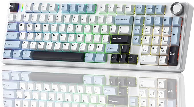 x Aula F99 Pro Wireless Mechanical Keyboard, Gasket Hot Swappable Custom Keyboard with Knob, RGB Backlit,Pre-lubed Reaper Switches PBT Keycaps BT5.0/2.4GHz/USB-C Creamy PC Gaming Keyboards - Blue