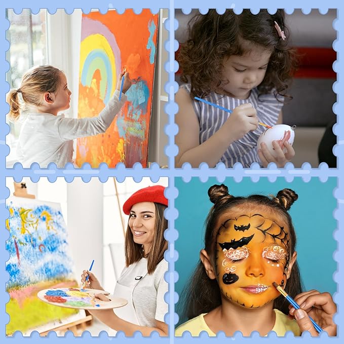 ESRICH Paint Brush Set,6 Packs 60 Pcs Nylon Hair Paint Brushes for Acrylic Painting,Artist Paintbrushes for Acrylic,Oil,Watercolor Painting,Face Nail Art,Paint Brushes for Kids,Blue