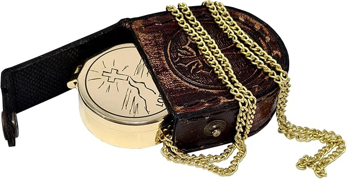 Brass Compass Engraved with Religious Scripture Verse - Ideal Gift for Son, Grandson, Daughter - Perfect for Baptism, Communion, Church and Graduation Day Present