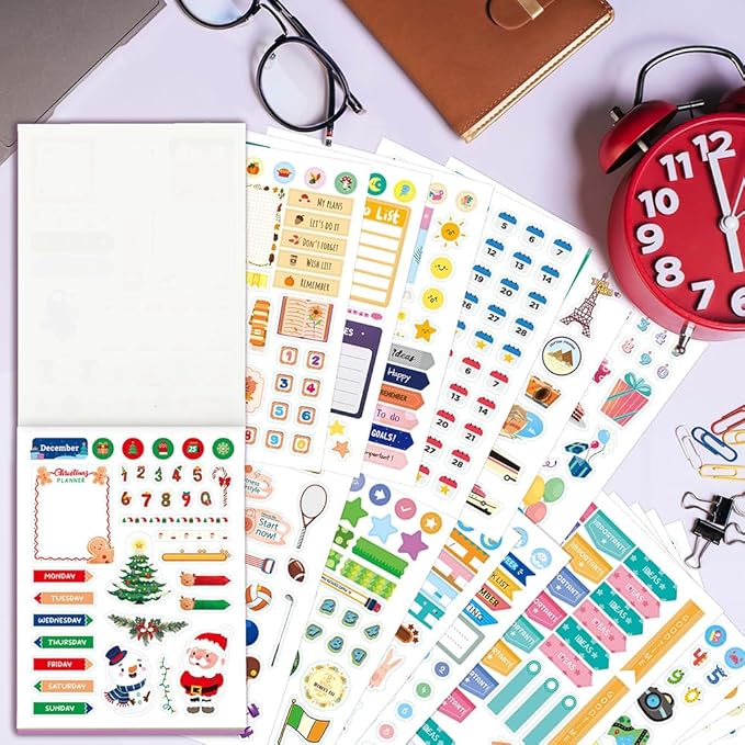 1700+ Planner Stickers Book, 24 Sheets Waterproof Repositionable Stickers for Journal, Bullet Planner, Scrapbook & Calendar, Functional Decorative Sticker Set & Gift (Colorful Theme)