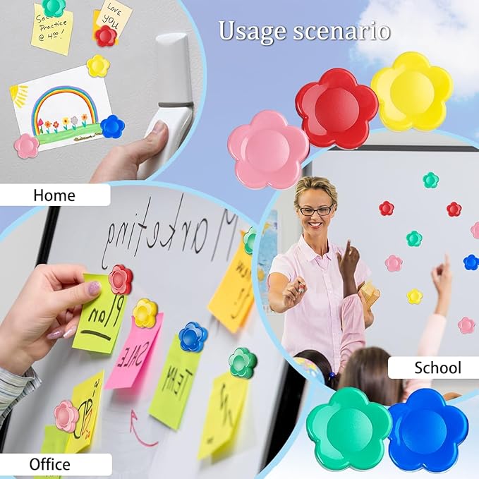 Qualsen Fridge Magnets, Flower Shape Cute Magnets for Fridge Magnet, Refrigerator, Small Magnet for Whiteboard for Kids,Locker, White Board, Kitchen, Office, Classroom (5 Colors)