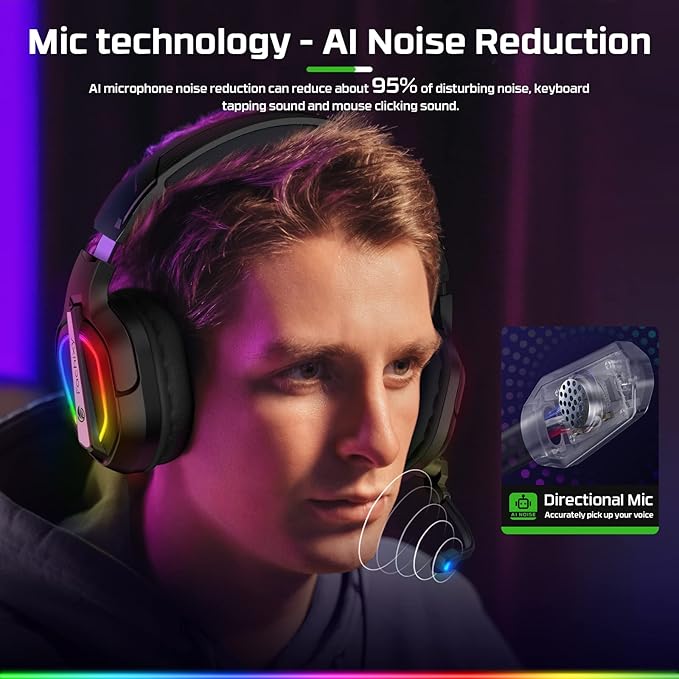 Fachixy FC200 PC Gaming Headset for PS4, PS5, Switch, Xbox One, Mac, Noise Canceling Headphones with Microphone, Computer Headset with 3.5mm Jack & RGB Light