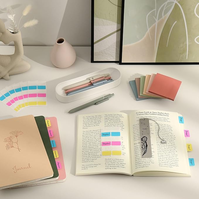 Stationery Set for Women, Journaling Kit, 3PCS A5 Spiral Notebooks, Gel Pens, Steel Bookmark, Sticky Notes & Tabs, Gift Box - Aesthetic Gift Set for Work Students School Office Supplies