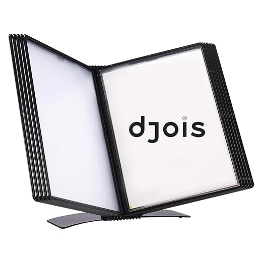 Tarifold DJOIS Desktop Reference & Display System - Durable Metal Base & Polypropylene - Letter-Size - 10 Double-Sided Pockets - 20 Sheet Capacity - Easy-Load - Made in France - Black