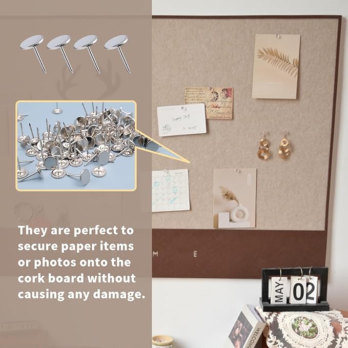 100Pcs Flat Head Upholstery Tacks Home Furniture Decor Tacks Upholstery Nails Flat Push Pins Flat Thumb Tacks Silver (16mmx20mm)