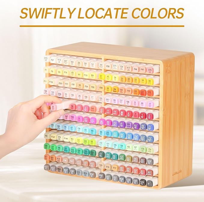walowalo Marker Organizer Hold 176 Markers Birthday Gifts Bamboo Pen Holder Art Supply Pencil Storage Organizer with 22 Compartments All-in-One Marker Storage for Home Office Desk Classroom