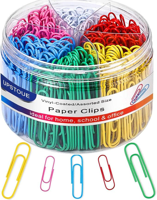 Vinaco Paper Clips Colorful, 400PCS Medium and Jumbo（1.3 inch & 2 inch） Paper Clips, Durable and Rustproof, Coated Large Paperclips Great for Office School Document Organizing (Multicolored)