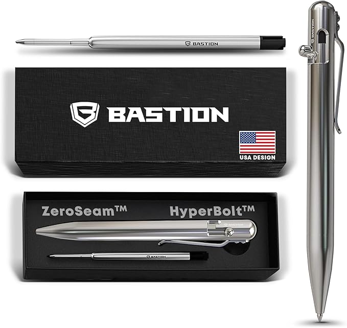 BASTION® Luxury Bolt Action Pen, Durable Professional Ballpoint Pen with Fine Tip, EDC Pen Ink Refillable Pen - 100% Stainless Steel
