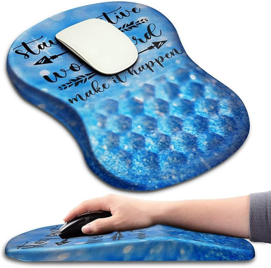 Hokafenle Ergonomic Mouse Pad Wrist Support with Massage Design, Wrist Rest Pain Relief Mousepad with Memory Foam&Non-Slip PU Base, Mouse Pads for Wireless Mouse & Desk (12x8 inch,Stay Positive)