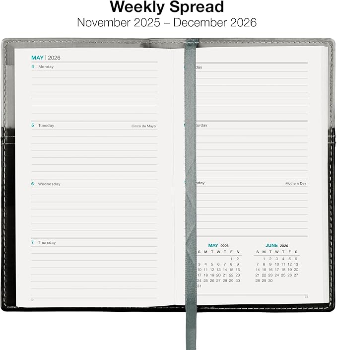 2026 Pocket Planner/Pocket Calendar, 3.5"x6": Includes 14 Months (November 2025 - December 2026) / 2026 Weekly Planner/Weekly Agenda/Monthly Calendar Organizer (Gray/Black)