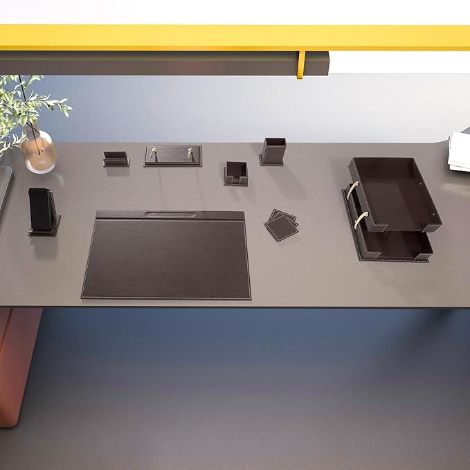 MOOGCO Desk Organizers - Desk Accessories - Leather Desk Organizer - Bonded Leather Set - Office Desk Accessories - Home Office Accessories - Desk Supplies - Leather Desk Set - Office Accessories