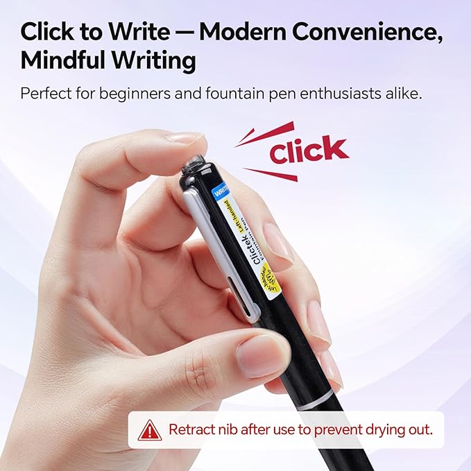 WRITECH Fountain Pen Left Handed: Retractable Style Black Ink Set Fine Nib, Includes 5 Ink Cartridges for Smooth Writing Calligraphy Journaling