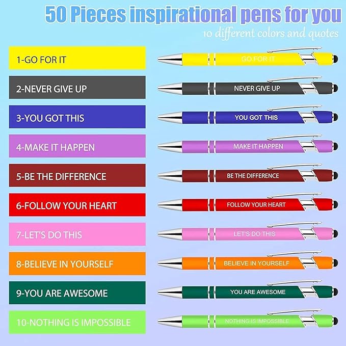 100 Pcs Inspirational Pens - Motivational Ballpoint Bulk Pens with quotes Stylus Tip Gifts for School Coworkers Office Supplies Black Ink