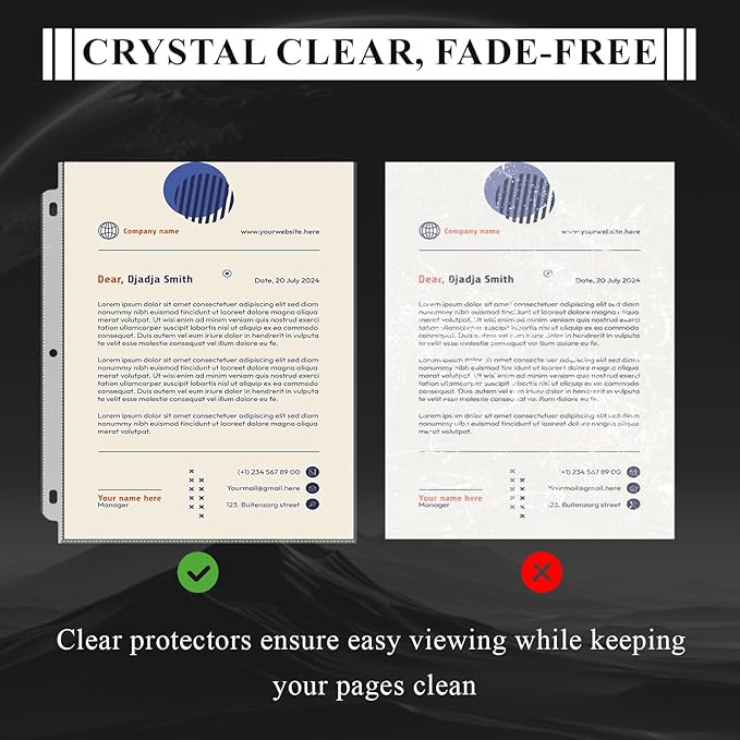 Page Protectors for 3 Ring Binder, Sheet Protectors 8.5 x 11 Inch, 200 Per Box Clear Sheet Protectors for 3 Ring Binder, Plastic Sleeves for Paper 8.5x11 Heavy Duty, Top Load & Reinforced 3-Hole.