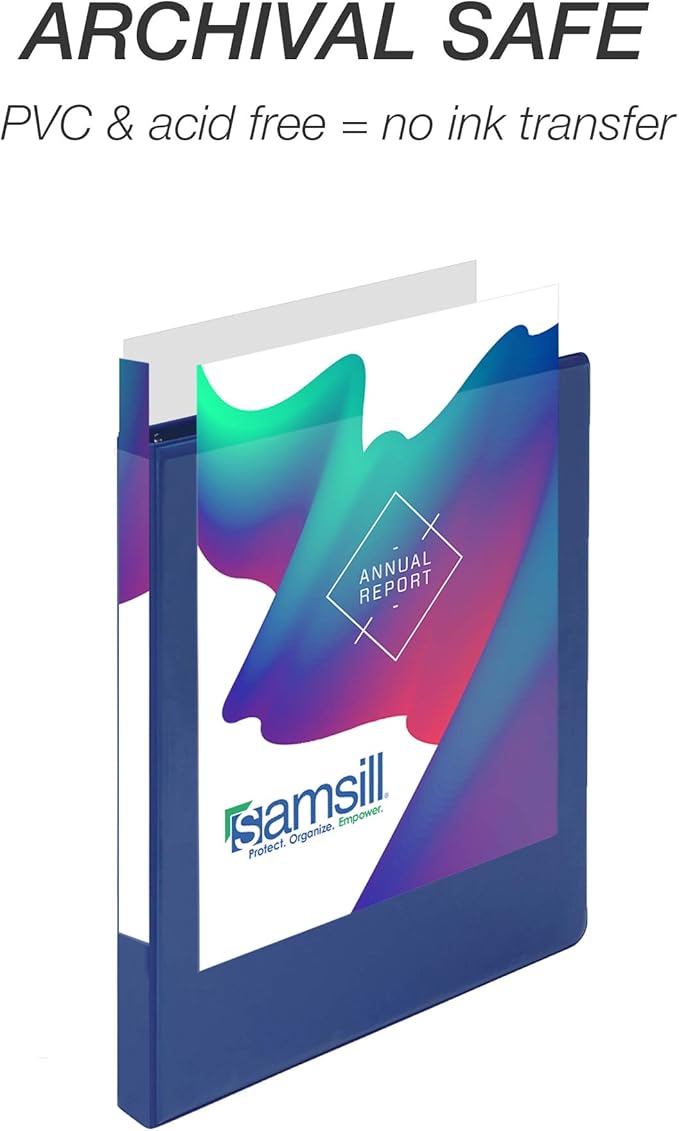 Samsill Durable .5 Inch Binder, Made in the USA, Round Ring Customizable Clear View Binder, Blue, 4 Pack (MP48412)