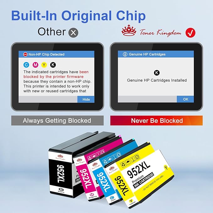 Toner Kingdom Ink Cartridges Remanufactured for HP 952 XL Ink Cartridge Combo Pack Work for HP OfficeJet 8702 OfficeJet Pro 7720 7740 8210 8710 8720 8730 8740 Series (4 Pack Black Cyan Yellow Magenta)
