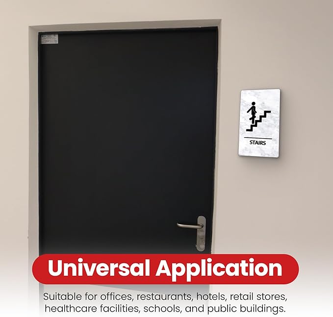 Promot Stair Sign – ADA Braille Stairway Sign for Business, Self-Adhesive, 9" x 6", Commercial Door Signage, Office Wall Decor - Marble White
