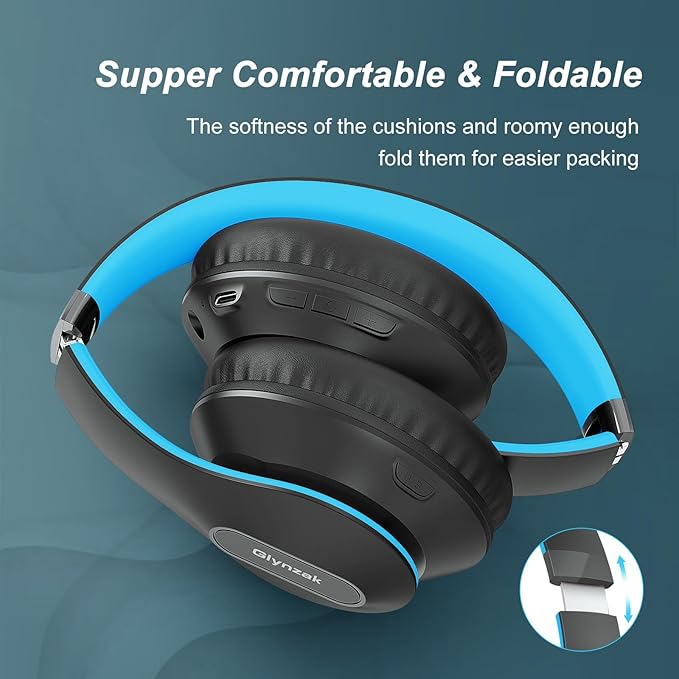 Wireless Bluetooth Headphones Over Ear 65H Playtime HiFi Stereo Headset with Microphone and 6EQ Modes Foldable Bluetooth V5.3 Headphones for Travel Smartphone Computer Laptop
