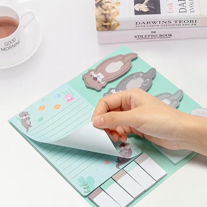 Xqumoi I Just Really Like Otters Sticky Notes Set, 550 Sheets, Cute Cartoon Otters Self-Stick Notes Pads Sea Animal Divider Tabs Bundle Writing Memo Pads Back to School Office Supplies Small Gift