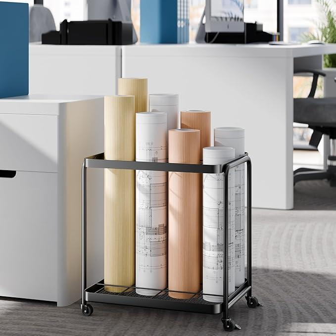 Gift Wrap Storage - Blueprint Holder with Wheels,12 Slots Wrapping Paper Organizer Storage, Sturdy Cart for Organizing Construction Plans, Artwork,Map,Posters in Home/Office/School