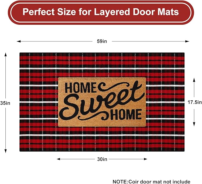 KIMODE Christmas Door Mat Outdoor 35"x59",Red and Black Buffalo Plaid Rug,Washable Cotton Hand-Woven Layered Door Mats,Reversible Outdoor Christmas Decor for Front Porch,Entryway,Kitchen