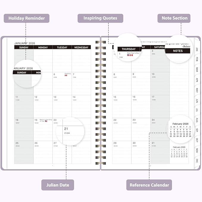 2026 Planner, Weekly and Monthly Calendar Agenda Book, Jan 2026 - Dec 2026, Hardcover Planning Academic Planner for Office School Supplies and Desk Accessories - A5 (6.3'' x 8.5'')