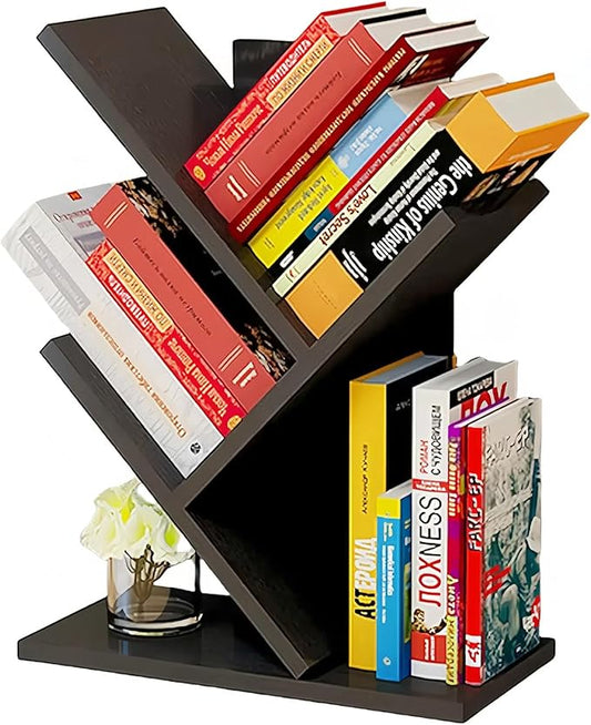 Godferyxin Tree Bookshelf, 3-Tier Wood Small Bookshelf and Mini Bookcase for Office, Home or School Desk Book Shelf for for Displaying Books, CDs, Magazines Wood Storage Rack