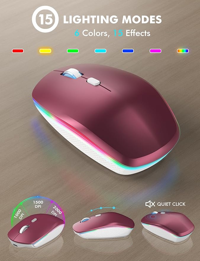 Wireless Keyboard and Mouse Combo - RGB Backlit, Rechargeable & Light Up Letters, Full-Size, Ergonomic Tilt Angle, Sleep Mode, 2.4GHz Quiet Keyboard Mouse for Mac, Windows, Laptop, PC