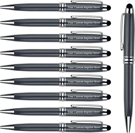 Ancolo Personalized Fancy Pens with Stylus Tip for Touch Screen Phones Office Writing Set- Engraved with Your Message Name Company Team Name, Phone Number Gift for Business Men 10 Pens/Box