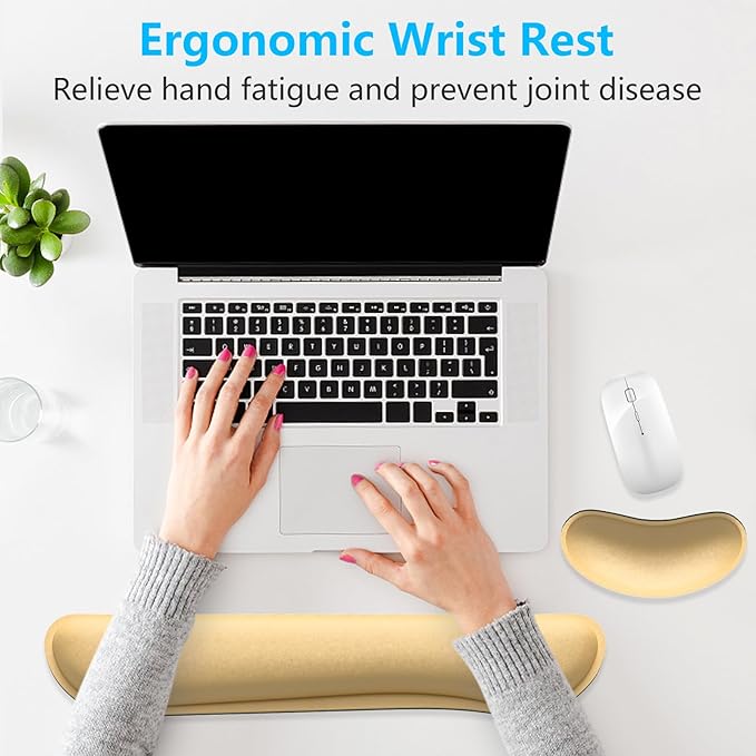 Dapesuom Enlarge Keyboard Wrist Rest, Memory Foam Wrist Cushion for Desk Mats Support, Cute Typing Pain Relief Keyboard Mouse Pad Rests Set with Non-Slip Base for Gaming Laptop Office, Navajo White