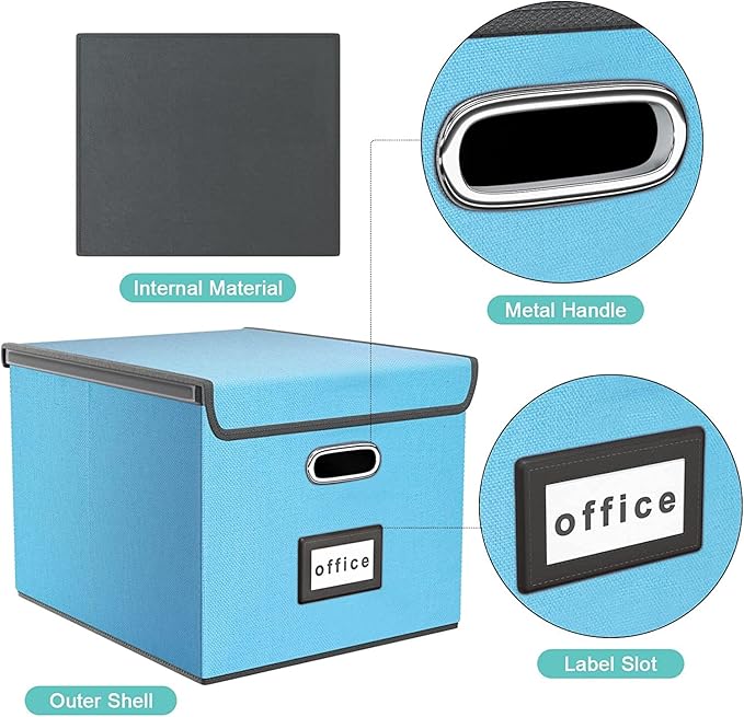 Huolewa Decorative File Organizer Document Storage Boxes with Lids, Linen Hanging Filing Storage Boxes, Decorative Home/Office Filing System for File and Folders Storage