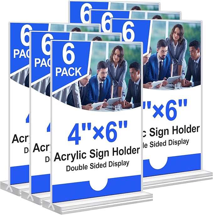 Acrylic Sign Holder 4x6 Vertical Plastic Signs Acrylic Frame Display Signs Table Stand Bulk 6 Pack
