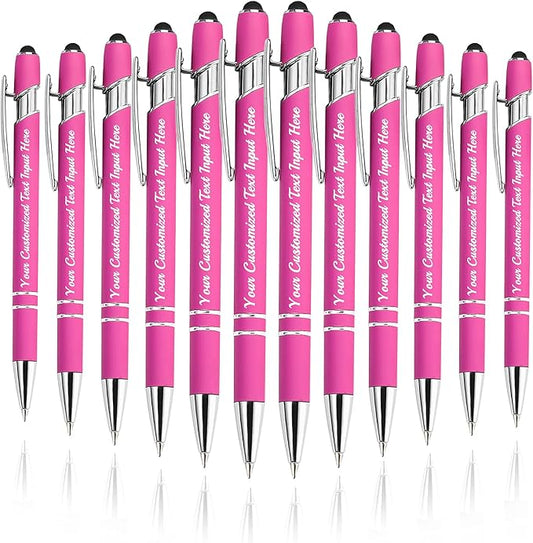 Personalized Ballpoint Pen 12pcs, Custom Pens Free Engraved Bulk with Name Logo, Soft Black Ink Stylus with Touch Metal Office, Gift for Anniversaries, Graduations, Birthdays