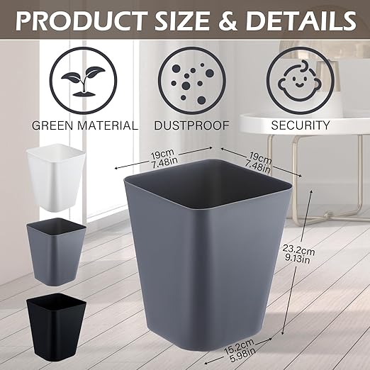 Hoolerry 9 Pieces Garbage Can 2 Gallon Small Trash Cans Bulk Bathroom Trash Bin Plastic Wastebasket Square for Bedroom Slim Bathroom Trashcan Small Container for Kitchen Office Home(Multicolor)